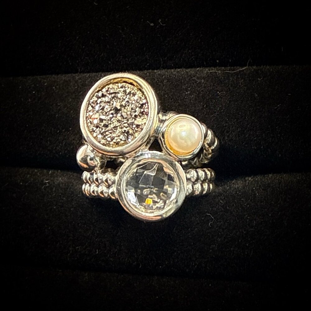 Michael Dawkins Ring Pearl Druzy Sterling Silver Size 8 925 Modern Gem Neutral